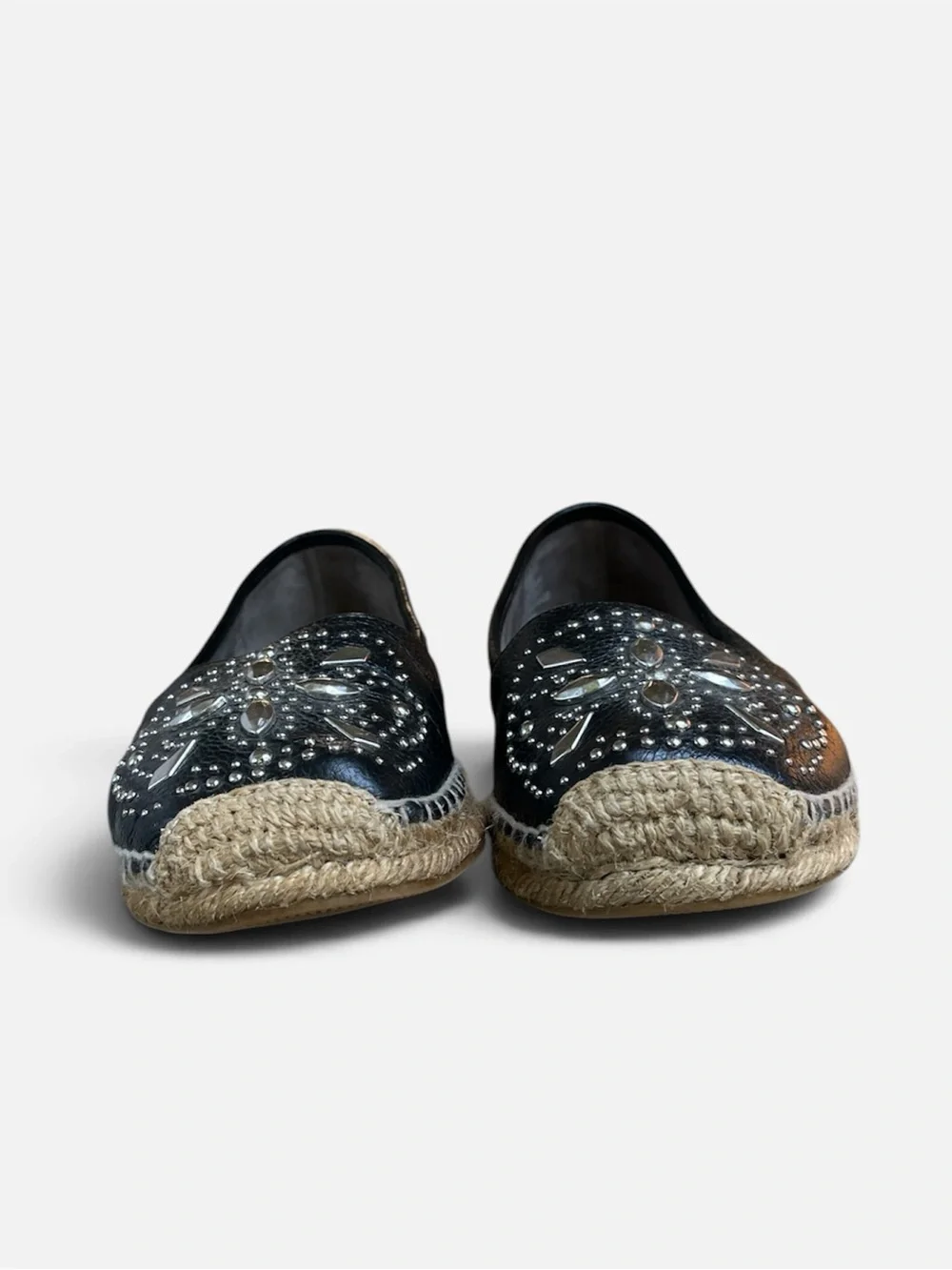 Brighton Jett Leather Studded Espadrille Moccasin Flat in Black Size 6